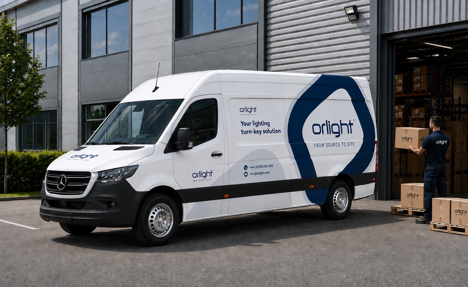 Orlight delivery van being loaded for direct-to-site delivery